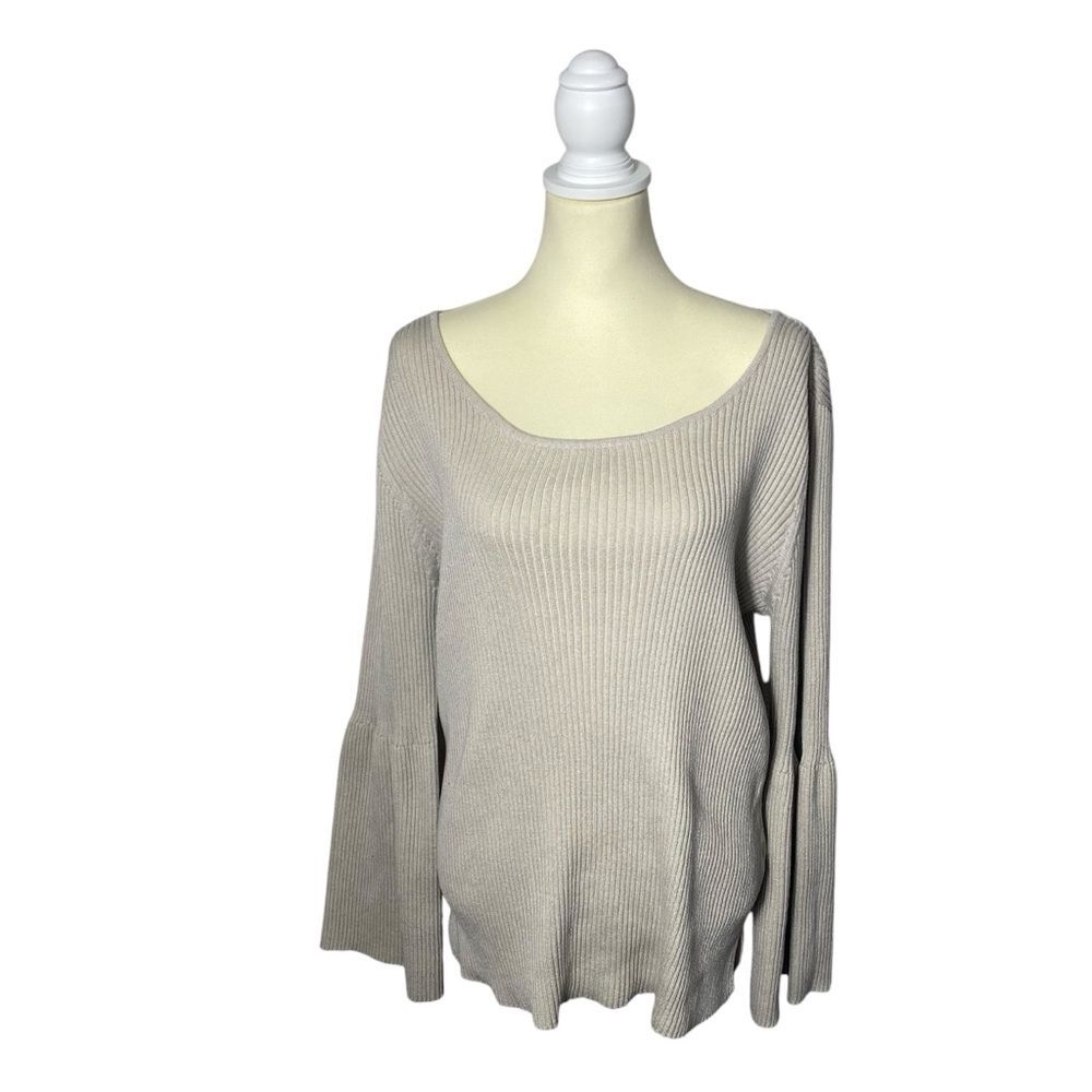 Lane Bryant Beige Ribbed Knit Long Bell Sleeve Sweater Women's Size 22/24